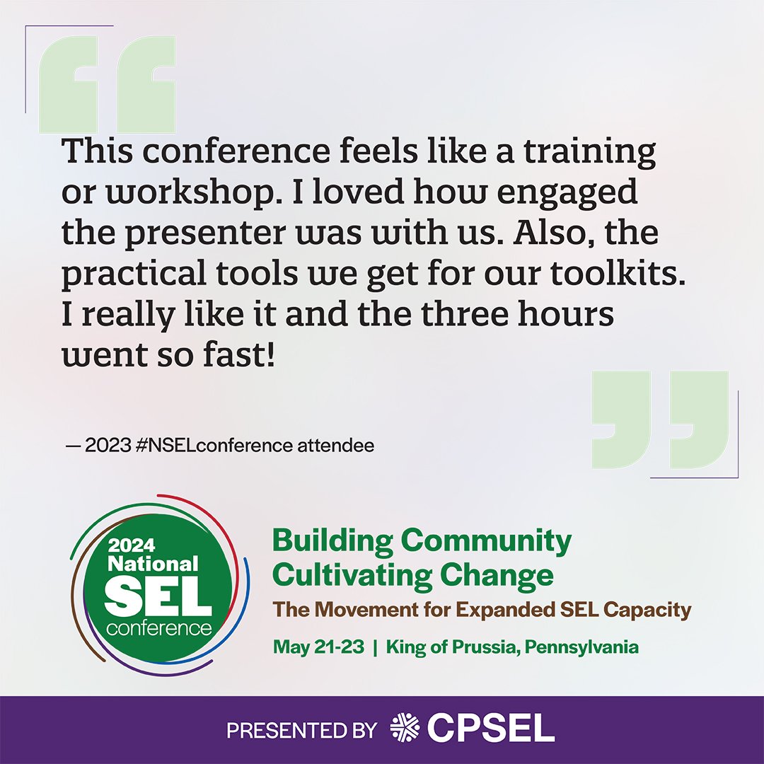 2024 #NSELconference offers five institutes including The Impact of Self-Care on Social Emotional Learning & Integrating Teacher-Led Strategies and Digital Tools to Empower Your Students. View our agenda! #SEL hubs.ly/Q02rwWWD0 @matrixforschool @GoNoodle @coachdspeaks