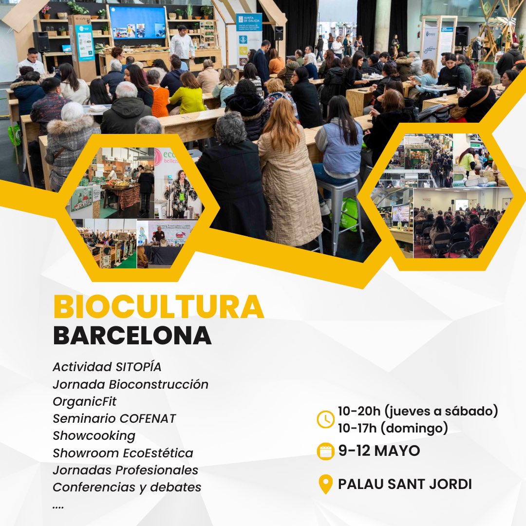 🌿 ¿Listos para vivir una experiencia única? BioCultura Barcelona os espera del 9 al 12 de mayo en el Palau Sant Jordi. 🎉 No te pierdas talleres interactivos, charlas inspiradoras y la oportunidad de conocer a personas que comparten tu amor por el bienestar y el medio ambiente.