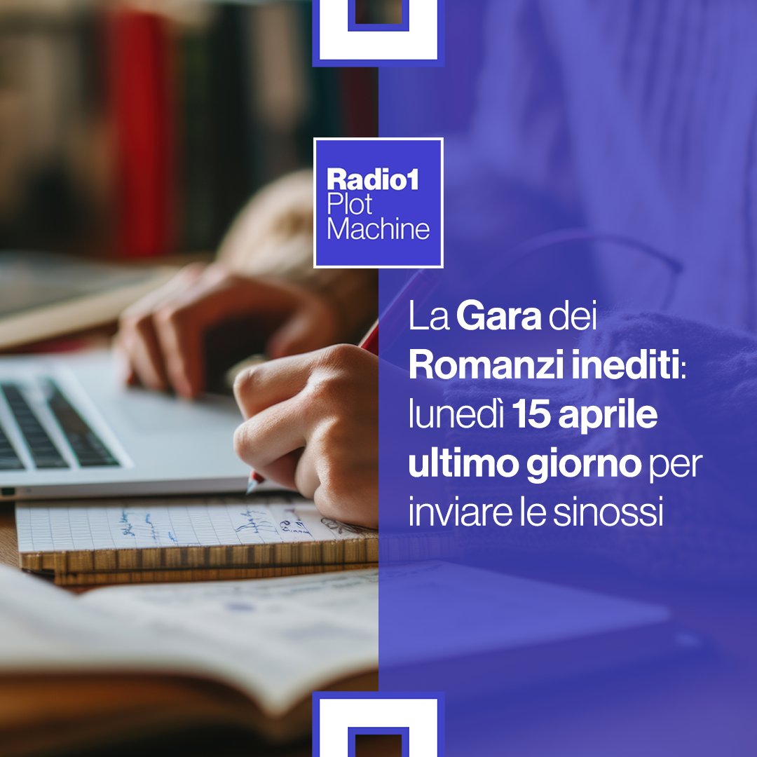 Fino al 15 aprile è possibile partecipare alla gara dei romanzi inediti di @Radio1Plot Machine.
Invia la sinossi in 1500 caratteri della tua opera nella sezione #novità del sito plot.rai.it. 
➡ bit.ly/4cFS94c
#latuastoriachenoncera #DecimaStagione #radio1