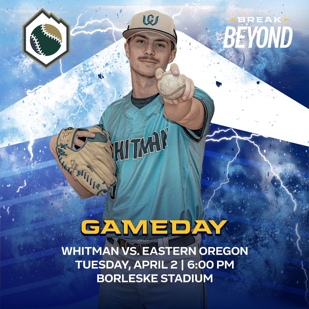 WhitmanSports's tweet photo. Baseball in action tonight for some midweek, non-conference competition against Eastern Oregon. First pitch set for 6pm. Go Blues! #breakbeyond https://t.co/Cgd4JFgROW