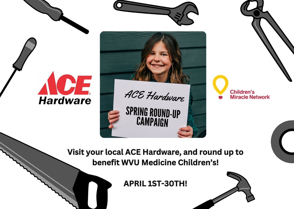 Thinking about home improvements? Why not help WVU Medicine Children's while you shop for supplies. Thanks to our Children's Miracle Network partner Ace Hardware for their Spring Round-Up Campaign all throughout April. #wvukids #teamchildrens #cmn #cmnpartner