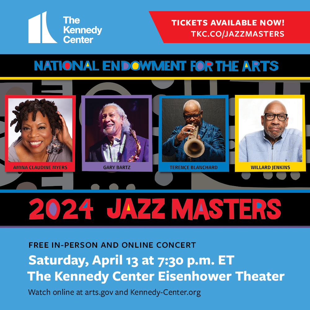 More tickets are now available to attend the free 2024 @NEAarts Jazz Masters Tribute Concert on 4/13 at @kencen! Can't make it in person? Join us for the show on arts.gov at 7:30pm ET. Info on how to get tickets & roster of performers: bit.ly/4aEWrqE