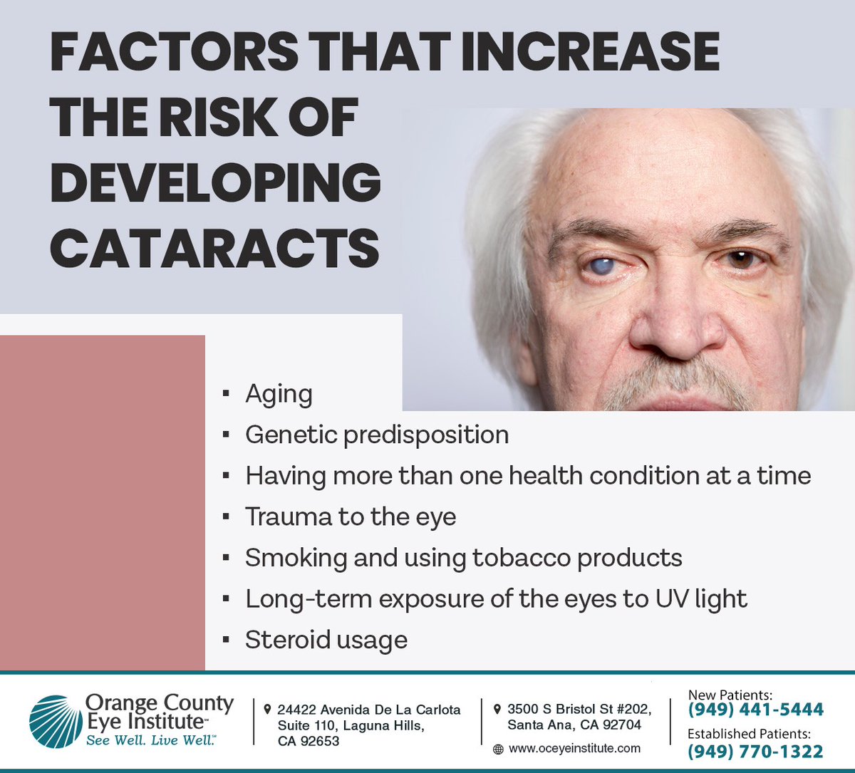 OCEyeInstitute's tweet image. Cataracts develop slowly and result in symptoms such as blurry vision, double vision, or sensitivity to lights. Contact Orange County Eye Institute for a diagnosis if you notice unusual changes in your sight. #cataracts #lagunahillseyedr #saddlebackeyedoctor