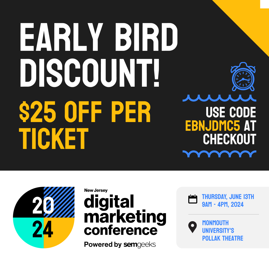 NJDMConf's tweet photo. Upgrade your digital marketing at NJDMC 5!   Exclusive early bird discount for a day of insights, networking &amp; the latest strategies. Don't miss out! 
➡️  https://t.co/DvoCEPTdOO

 #NJDMC5 #digitalmarketing #conference https://t.co/1hQQluyucP