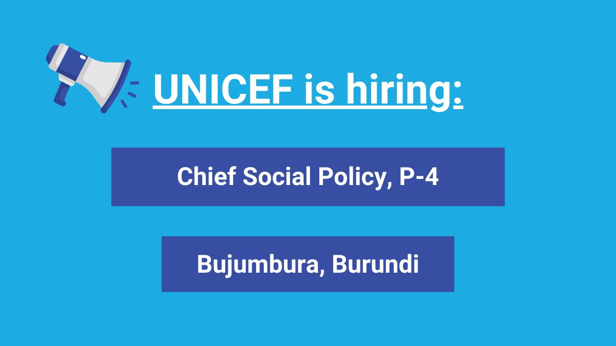 We're hiring! ⬇️ Are you interested in working with @UNICEF_Burundi and leading the agenda to address child poverty, scale up social protection, and improve public finance for children? Check out the application details and apply by 09 April: uni.cf/4cJBEUH