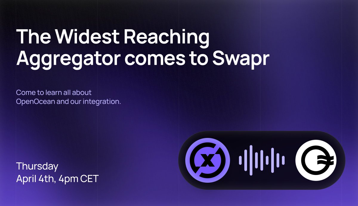 Join us & @OpenOceanGlobal this Thursday at 4pm CST for our first Twitter Space. Learn about The Widest Reaching Aggregator and how it would benefit our growth. 🔥 Have questions? Drop them below ↓ Reminder: twitter.com/i/spaces/1yoJM…