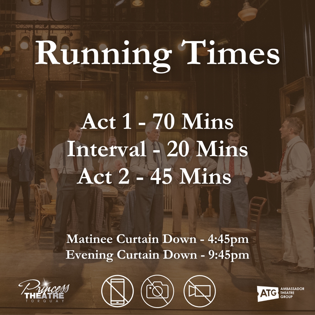 Here are the running times for Twelve Angry Men this week! The Box Office opens 90 minutes before performances. 🎟️ atgtix.co/4cHm0cp