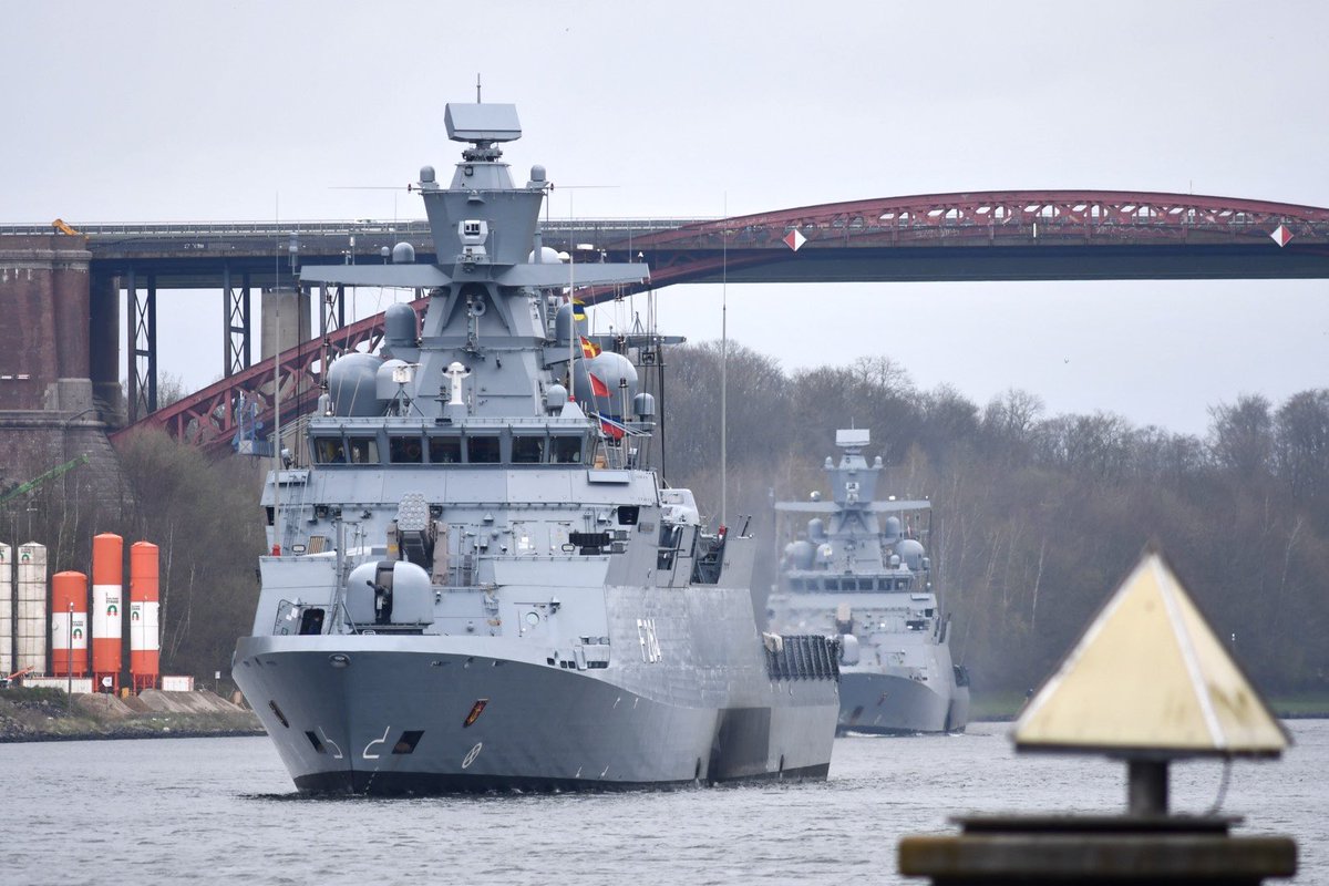 WarshipCam's tweet photo. German Navy Braunschweig-class corvettes FGS Ludwigshafen am Rhein (F264) and FGS Oldenburg (F263) in the Kiel Canal in Germany - April 2, 2024 #f264 #fgsludwigshafenamrhein #f263 #oldenburg
SRC: TW-@KielDolphin https://t.co/bRItMweAab