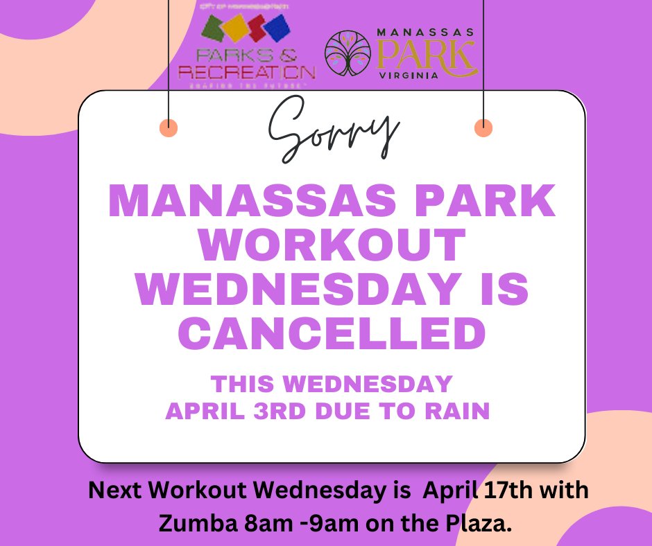 Unfortunately, the weather for tomorrow does not look favorable for Workout Wednesday! We hope to kick-off our Workout Wednesday series on April 17th!