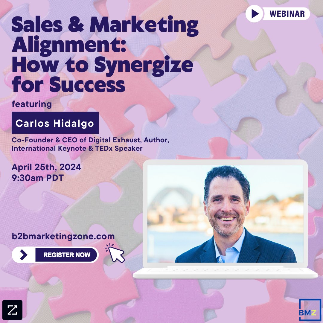 Only 50% of #B2B businesses say they have good alignment between their marketing & sales teams. In this exclusive webinar, @cahidalgo will show you how to solve your company's alignment troubles to meet organizational growth objectives! shorturl.at/bnqzW Sponsor: @ZoomInfo