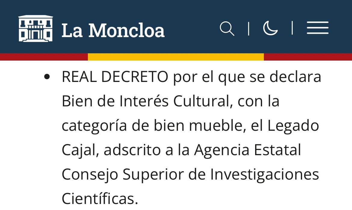 El consejo de ministros ha aprobado hoy el REAL DECRETO por el que se declara 𝐁𝐢𝐞𝐧 𝐝𝐞 𝐈𝐧𝐭𝐞𝐫𝐞́𝐬 𝐂𝐮𝐥𝐭𝐮𝐫𝐚𝐥, con la categoría de bien mueble, el 𝐋𝐞𝐠𝐚𝐝𝐨 𝐂𝐚𝐣𝐚𝐥, adscrito a la Agencia Estatal Consejo Superior de Investigaciones Científicas. #MuseoCajal