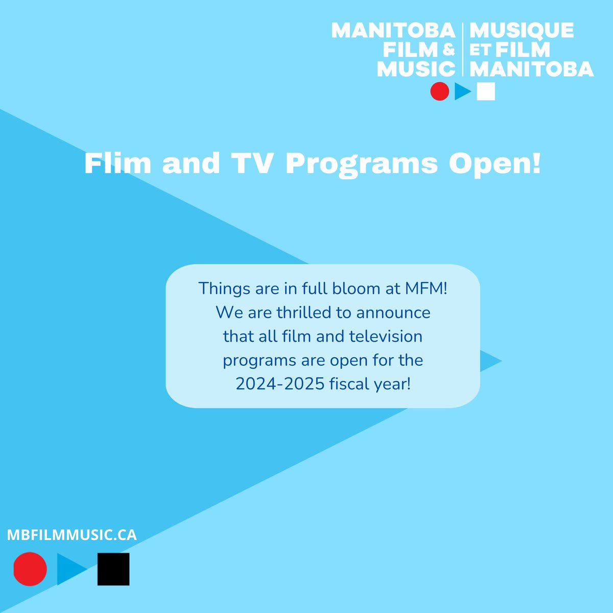 🌷We are thrilled to announce that all film and television programs are open for the 2024-2025 fiscal year. Applications must be made using our online application portal. Please refer to the full set of program guidelines on the MFM website. mbfilmmusic.ca