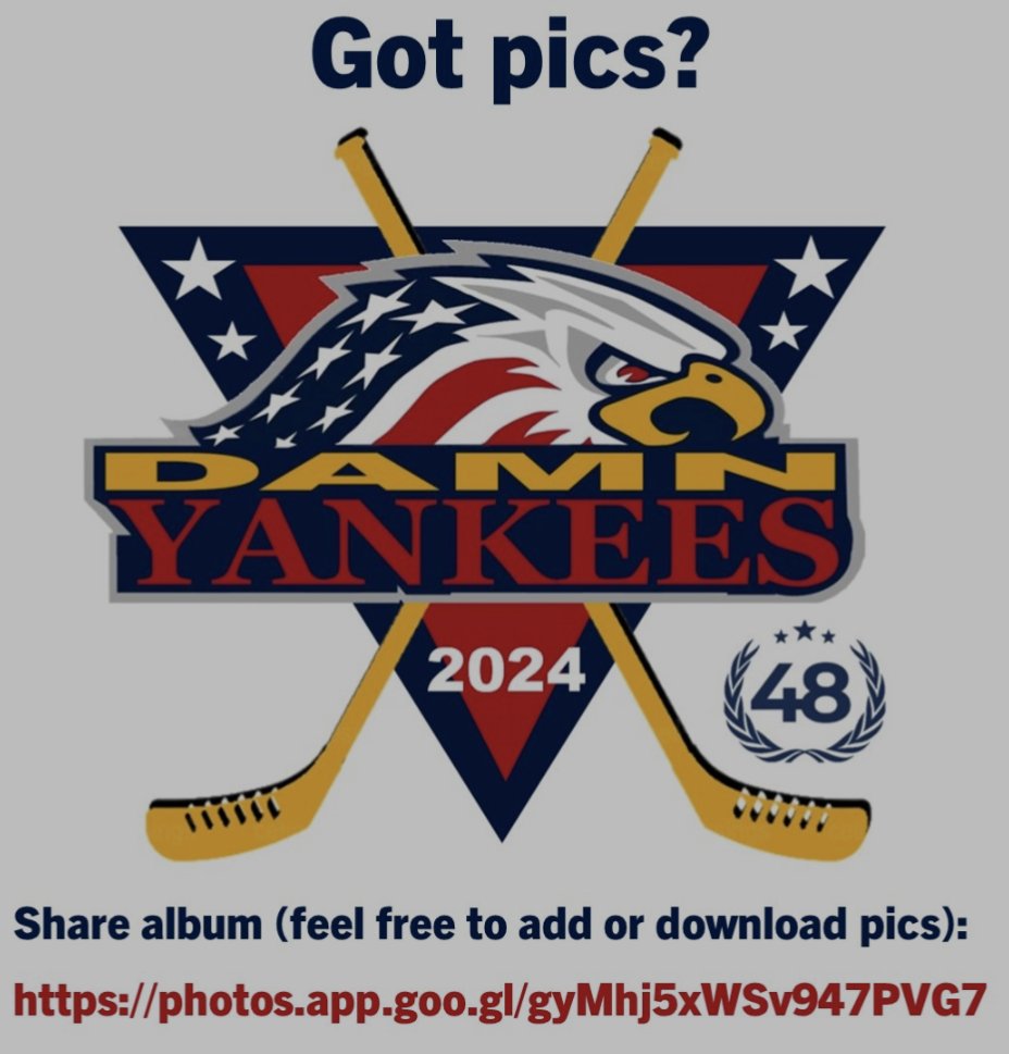 We created a Google share album for our 48th annual hockey tournament a couple weeks ago.  It captured some of the best moments of the weekend. Feel free to download pics (team pics from finals etc.).  You can add to the album as well.

Link: photos.app.goo.gl/gyMhj5xWSv947P…