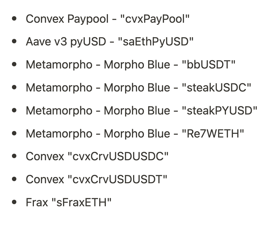 some new financial legos incoming for @reserveprotocol deployooors, governooors, and enjoyooors 👀 @PayPal @aave @MorphoLabs @BlockAnalitica @SteakhouseFi @Re7Capital @ConvexFinance @CurveFinance @fraxfinance
