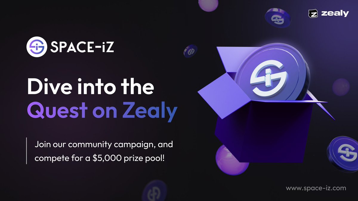 SPACE-iZ (@space_iz1) on Twitter photo 📢Exciting news! @SPACE_iZ1 Airdrop is here on <a href="/zealy_io/">Zealy</a> with a 1-month-long Questing Campaign!
➡️Join the community, complete quests, earn XP and climb the leaderboard for a chance to win big prizes from our $5000 prize pool of $SPIZ Tokens. Sign up now: zealy.io/cw/spaceiz/inv… 📢Exciting news! @SPACE_iZ1 Airdrop is here on <a href="/zealy_io/">Zealy</a> with a 1-month-long Questing Campaign!
➡️Join the community, complete quests, earn XP and climb the leaderboard for a chance to win big prizes from our $5000 prize pool of $SPIZ Tokens. Sign up now: zealy.io/cw/spaceiz/inv…