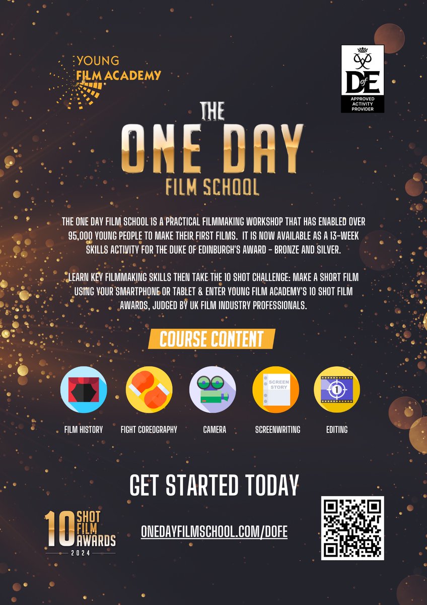A sneak peek of the flyer for our 13-week Skills Activity for @DofE (Bronze & Silver)... please share with anyone who may be interested! Find out more: onedayfilmschool.com/dofe