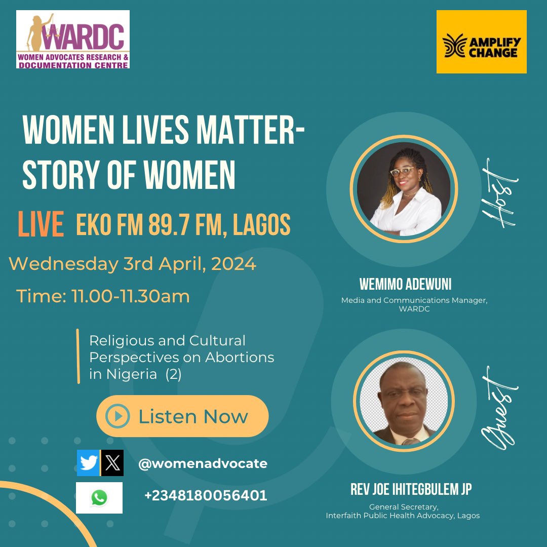 Last week was so intense that we had to bring a part 2 of this topic! 📌 Join us on @eko897fm tomorrow from 11.00 am as we look at the Cultural and Religious Perspectives to Abortion in Nigeria. Our guest is RevJoe Ihitegbulem JP, Gen Sec Interfaith Public Health Advocacy, Lagos