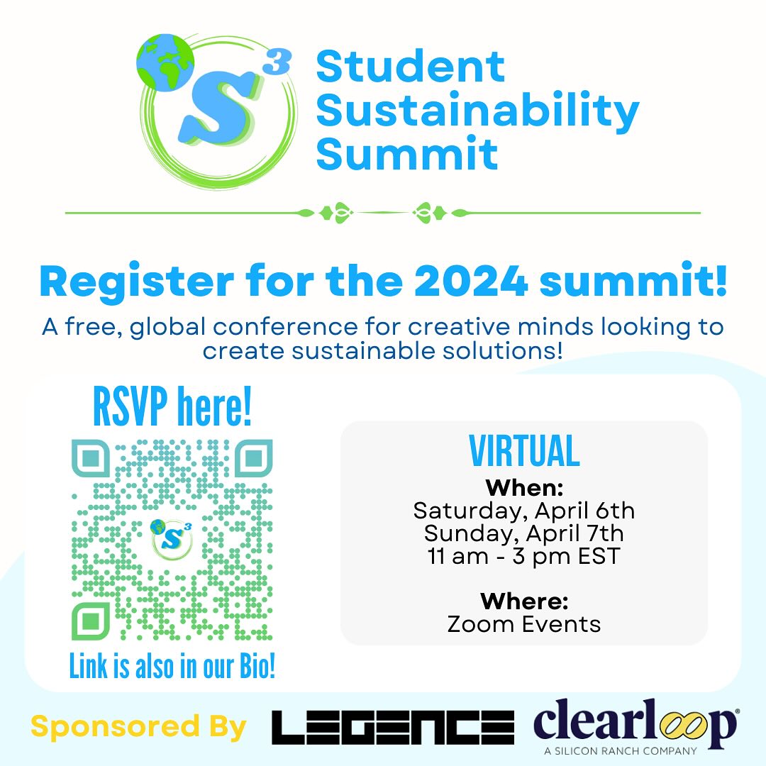 Clearloop is proud to sponsor the Student Sustainability Summit (S3), which will take place virtually this coming Saturday, April 6. We hope you'll join us! bit.ly/4cCQPiz #sustainability