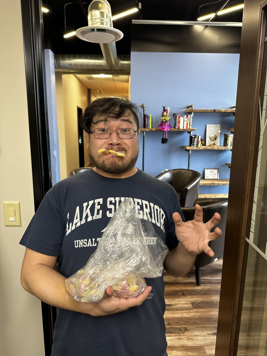 Let’s just say, our Research Specialist, Patrick Bright, is very excited that @Kristen_Jacklin brought back his favorite candy from Canada ….. 😂😋