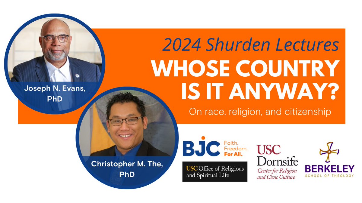 👋 Hello from Los Angeles! I hope you will join us at 4 p.m. PT at the University of Southern California for a dialogue on race, religion, and citizenship titled 'Whose Country Is It Anyway?' Get your FREE in-person or livestream tickets here: bjconline.org/shurdenlecture…