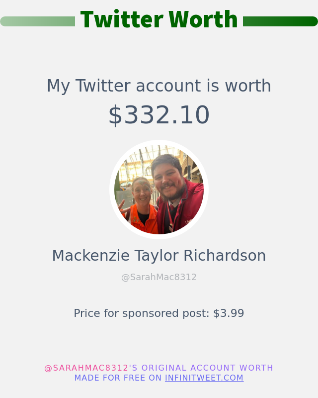 My Twitter worth is: $332.10

➡️ infinitytweet.me/acount-worth