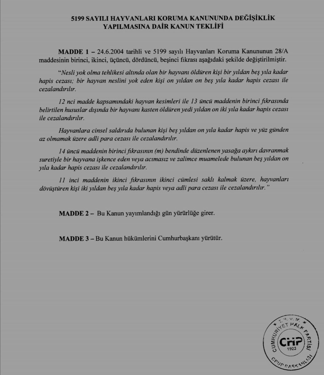 "Hayvanlara şiddet uygulayan 5 yıldan 10 yıla kadar hapis cezası ile cezalandırılır"

Sayın Vekilimiz <a href="/MTanal/">Av.Mahmut TANAL</a>, kanun değişikliği teklifi için teşekkür ederiz. 
#HayvanHaklarıAnayasaya