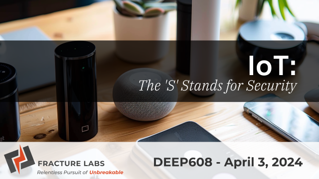 FractureLabs's tweet photo. Our founder, @brkr19, will be presenting "IoT: The 'S' Stands for Security' tomorrow at the DEEP608 conference. We hope to see you there!

More info: https://t.co/YnJtOK2m6w https://t.co/otqOMJwoWj