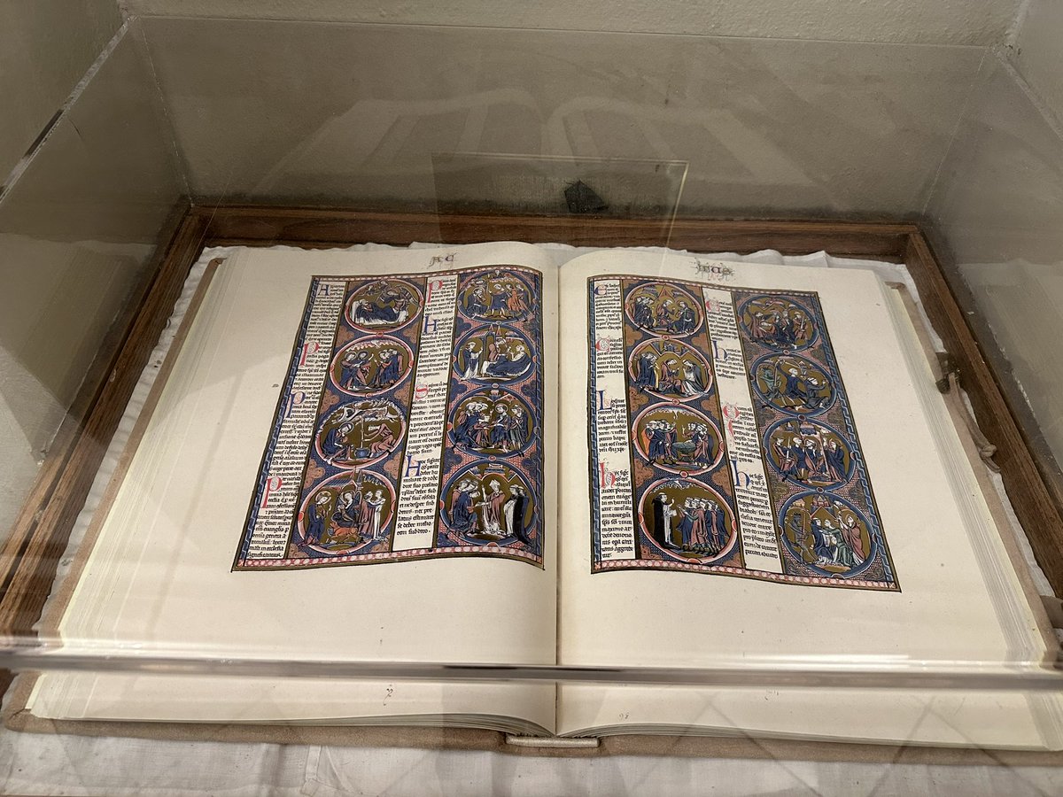 A copy of The Bible of St Louis in the cathedral of his namesake in New Orleans - made between 1226 to 1234. Gifted to Alphonso X (The wise King) and now the original is in Toledo.