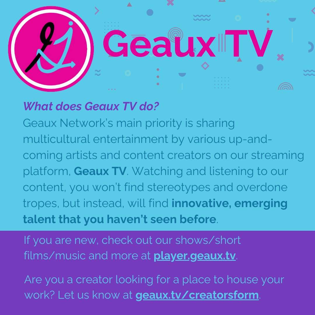 Diversity in entertainment is essential. Check out the current entertainment landscape involving inclusion and what Geaux TV does to promote all voices and all identities.

Stream Geaux TV at player.geaux.tv  💽 🎶 🎥 🪩