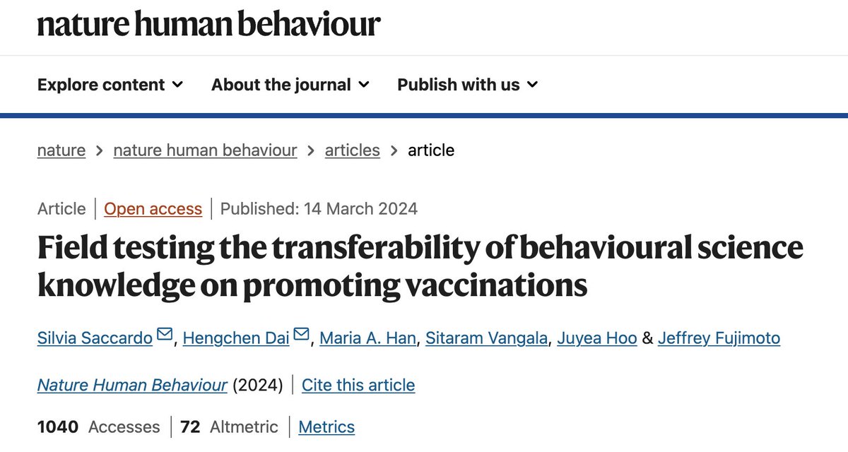 Team Scientists @silvia_saccardo & @hengchen_dai demonstrate the importance of interventions that examine actual behavior—rather than intentions—for policy recommendations in a new @NatureHumBehav article: bit.ly/49Wb09t