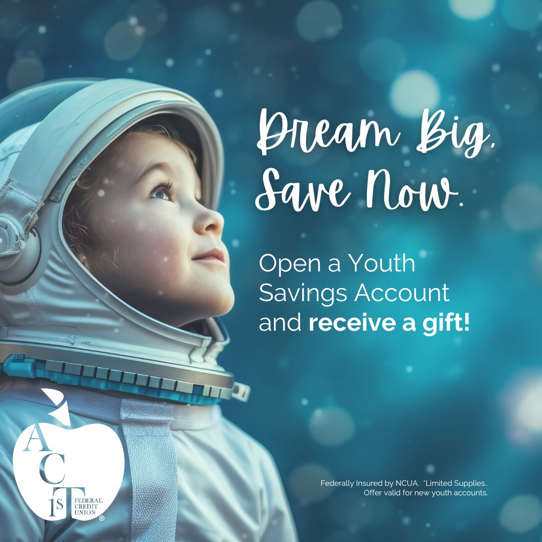 🌟 Start building a bright financial future for your child today!🎉 Open a Youth Savings Account today and get a FREE gift while supplies last! 💰 Stop by to learn more and claim your gift! 🍎

#YouthMonth #SavingsAccount #FinancialFuture