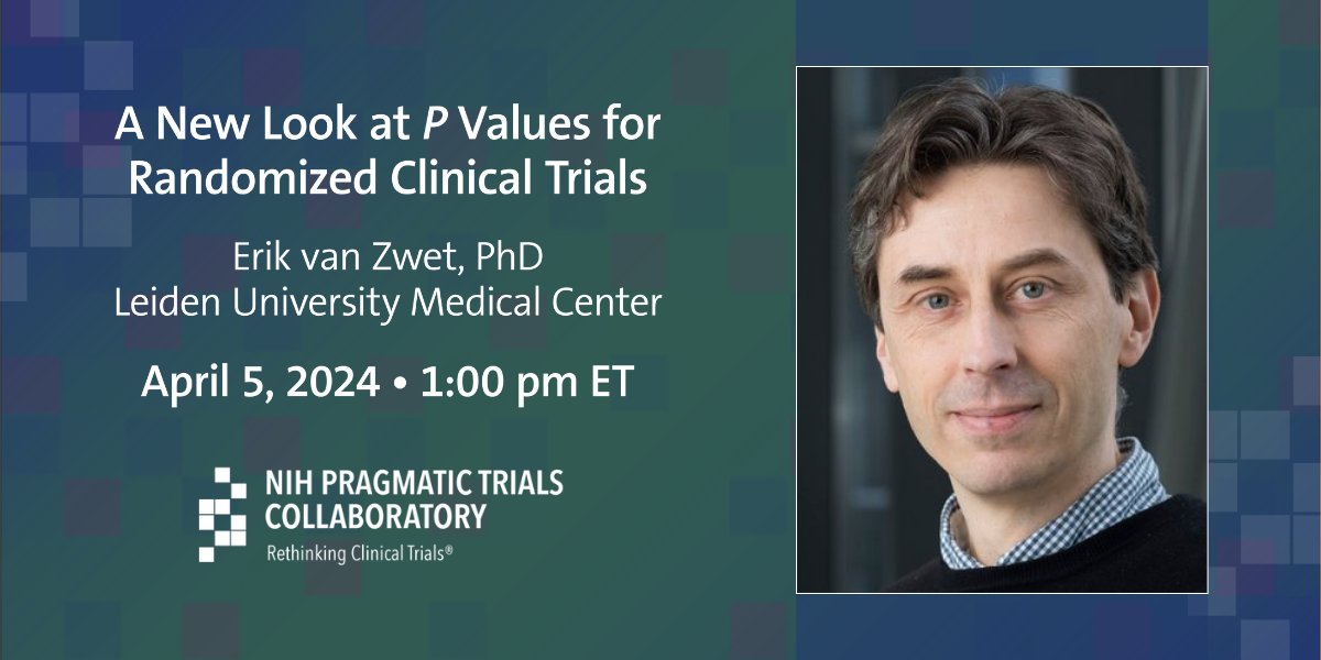 NIH Pragmatic Trials Collaboratory (@collaboratory1) on Twitter photo In this Friday's PCT Grand Rounds, we welcome <a href="/ErikVanZwet/">Erik van Zwet</a> of <a href="/bds_lumc/">Biomedical Data Sciences LUMC</a> at Leiden University Medical Center, who offers a new interpretation of P values after examining the results of more than 23,000 randomized clinical trials. Join us!
ℹ️ bit.ly/4alLB9w In this Friday's PCT Grand Rounds, we welcome <a href="/ErikVanZwet/">Erik van Zwet</a> of <a href="/bds_lumc/">Biomedical Data Sciences LUMC</a> at Leiden University Medical Center, who offers a new interpretation of P values after examining the results of more than 23,000 randomized clinical trials. Join us!
ℹ️ bit.ly/4alLB9w