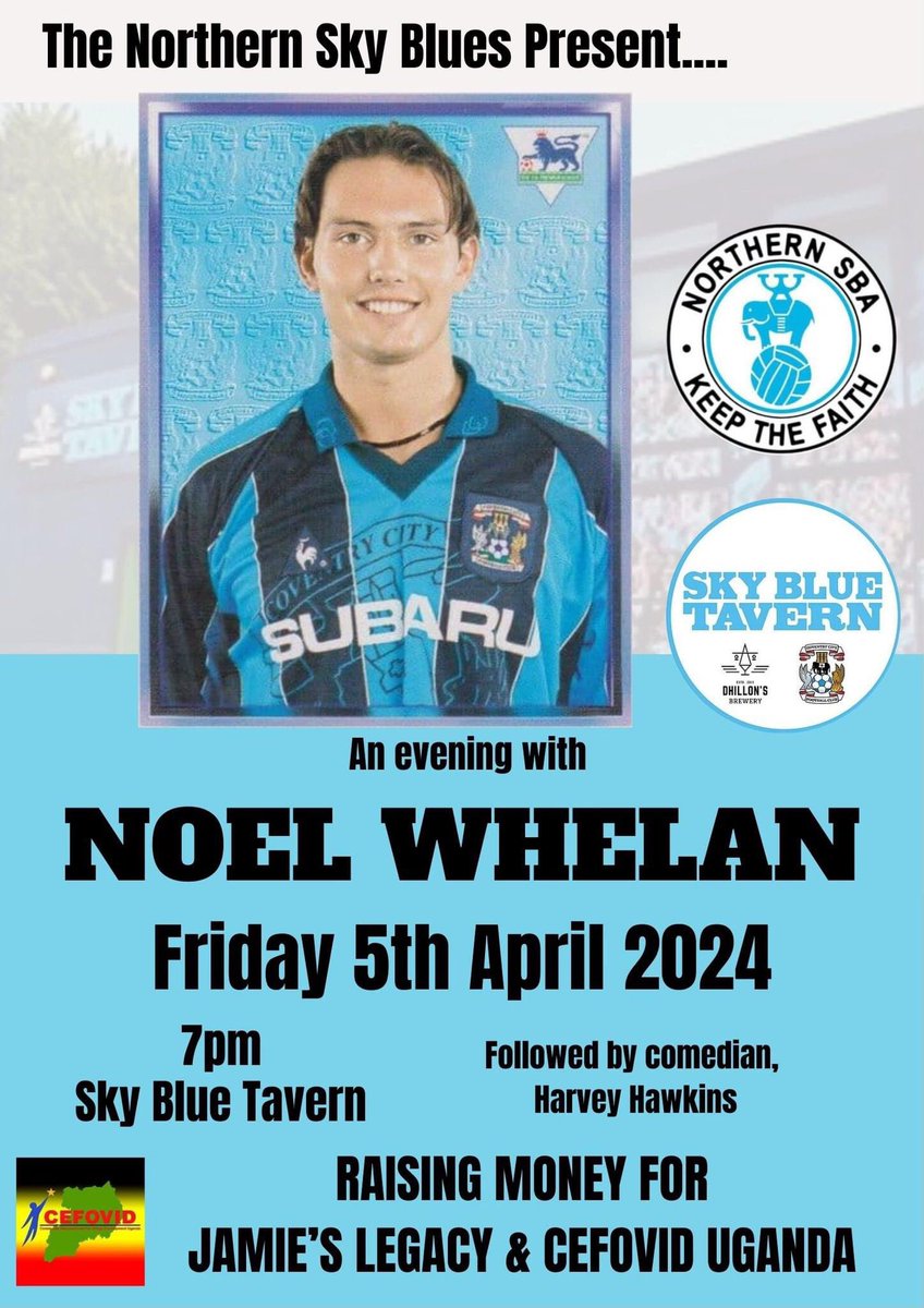 NorthernSkyBlu1's tweet photo. This Friday night…a night with Noel Whelan @ Sky Blue Tavern @Coventry_City @LUFC all welcome #pusb https://t.co/cDjqdYgRzw