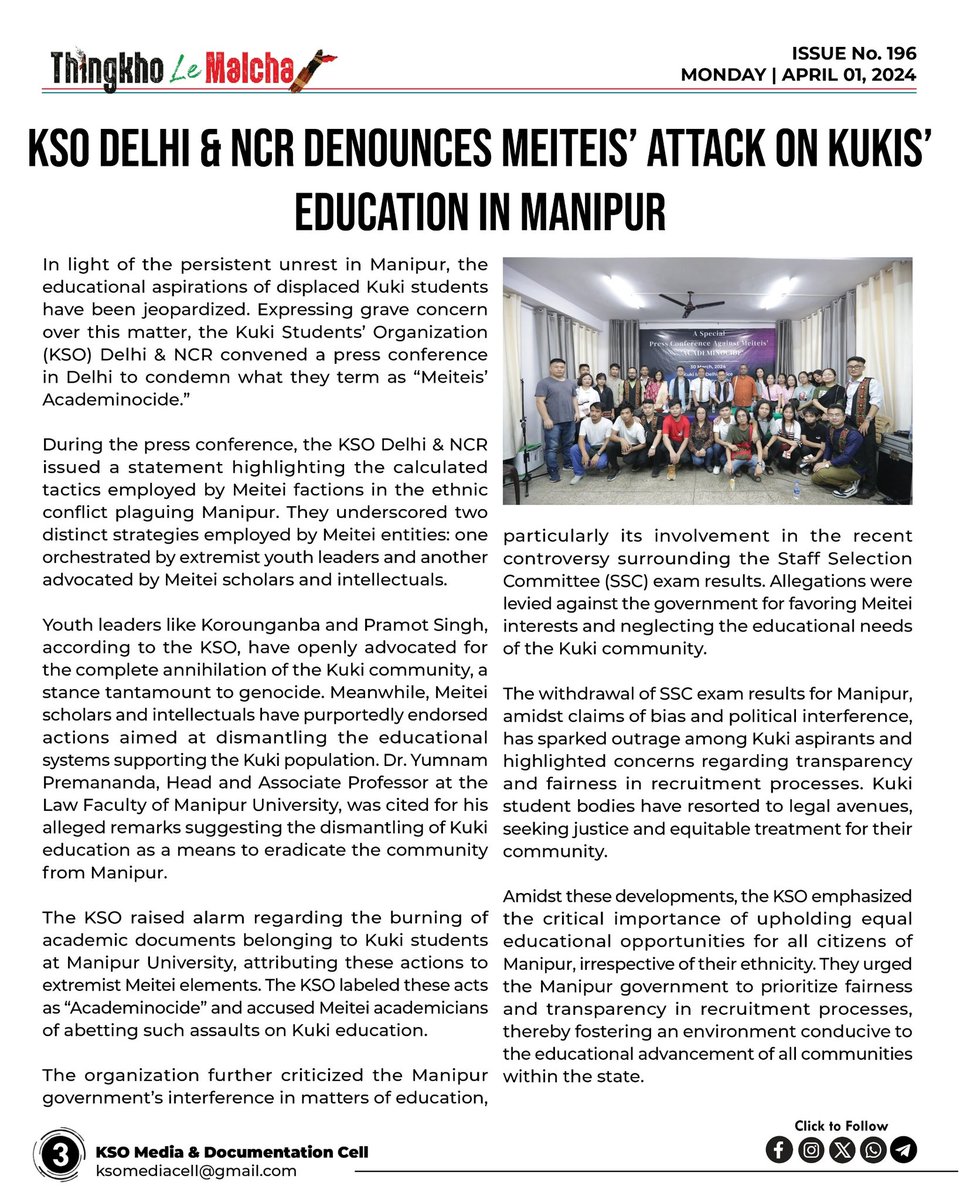 chinkukimizogin's tweet photo. KSO Delhi & NCR Denounces Meiteis’ Attack on Kukis’ Education in Manipur
~KSO Media & Documentation Cell
#ManipurViolence
#SSCDiscrimination
#educationmatters
#EducationForAll
#education for #kukiland #Kuki_Zo
#DhruvRathee
@SAsiaSolidarity @MillionWomen @hrw @MinorityRights @SAHR_Watch @humanrights1st @HRF @CasteWatchUK @ScotInd4Justice @IHRF_English @CHRI_INT @CHRI_UK @UNHumanRights @UN_HRC
@amnestysasia @UNHumanRightsEU @AmnestyUK
@UNOCHA @amnesty @IndianRedCross @UNinIndia @UNWomenWatch @unwomenindia @Article19_India @article19UN
