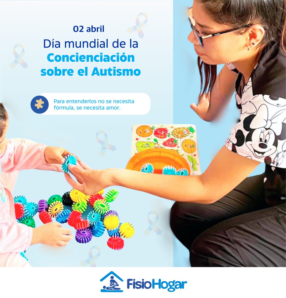 FisioHogarPe's tweet photo. Este 02 de abril celebramos el Día Mundial de Concienciación sobre el Autismo💙, debemos ser parte del cambio, ayudar a construir una sociedad igualitaria, en donde las personas con autismo puedan ser vistas como todas las personas. ¡Nunca dejemos de pensar en los demás! https://t.co/ko9IzBGOcE
