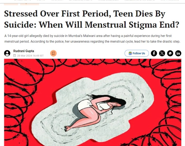 Girls are suffering because of #Stigmas #Taboos & #Superstitions associated with #Periods 
A thread on crime against women on periods -- 👇