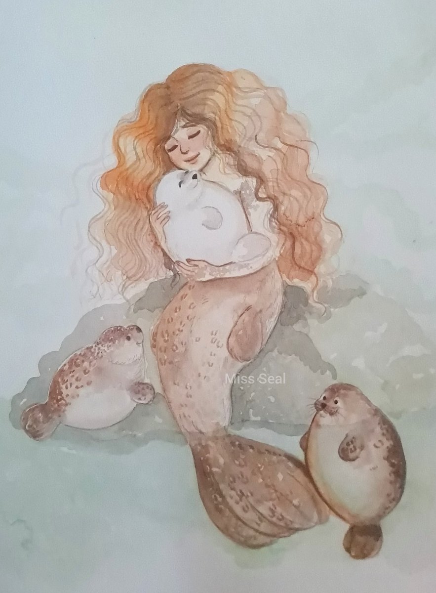 miss_seaal's tweet photo. Selkie original watercolor available 💙 https://t.co/HFUSxhoQU6