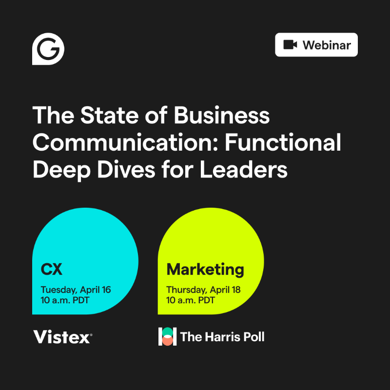 Superhuman's tweet photo. New data alert! 🚨 Join our April webinars for valuable insights on #CX and #marketing communication trends—and learn how generative AI can help your team get ahead.