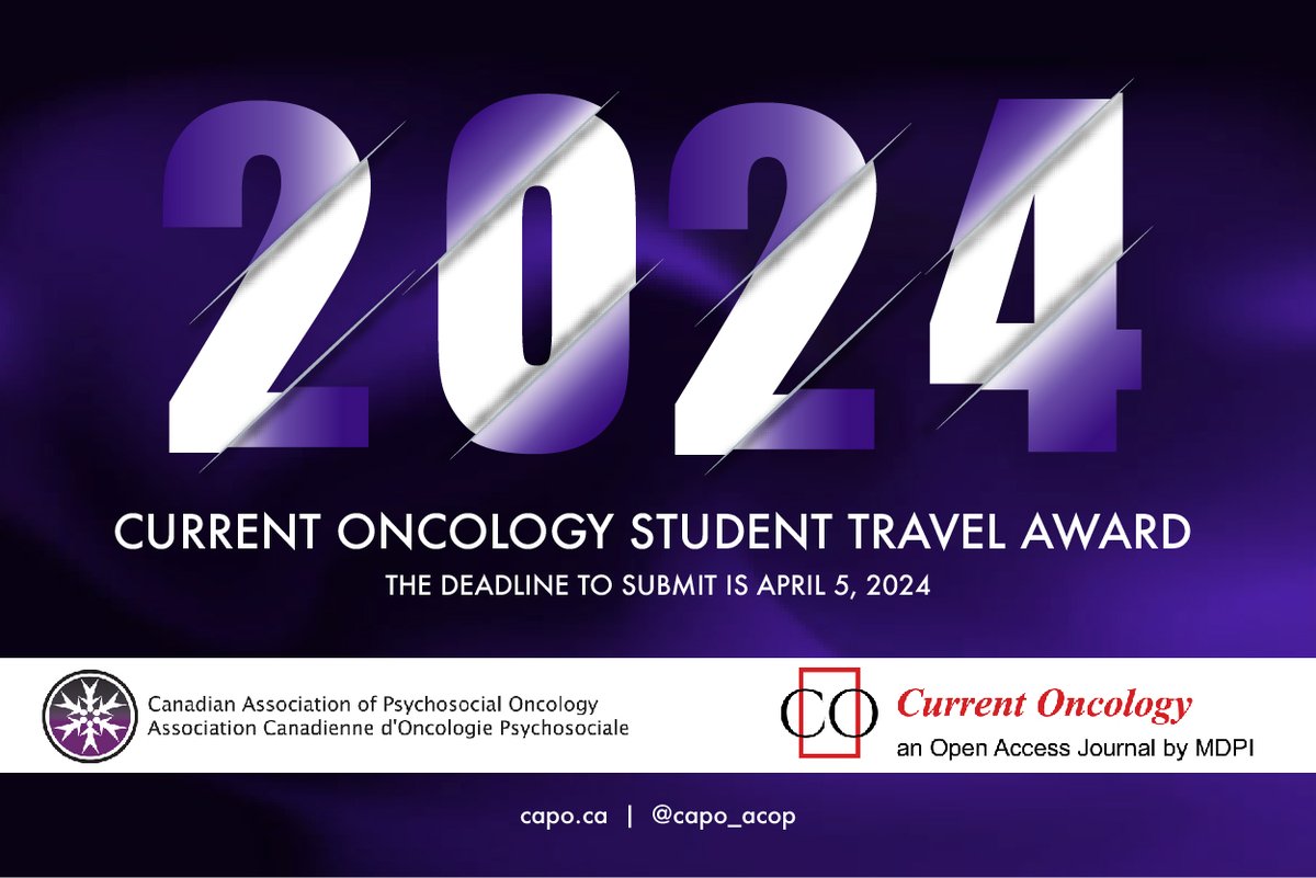 SUBMIT TODAY - EXTENDED until April 5 @CAPO_ACOP Current Oncology Student Travel Award Winner receives $1000.00 for travel to the CAPO Conference and will be asked to present the paper at the conference. Registration fees will be waived. funnelcom.typeform.com/to/BJLjg0CW?ty…