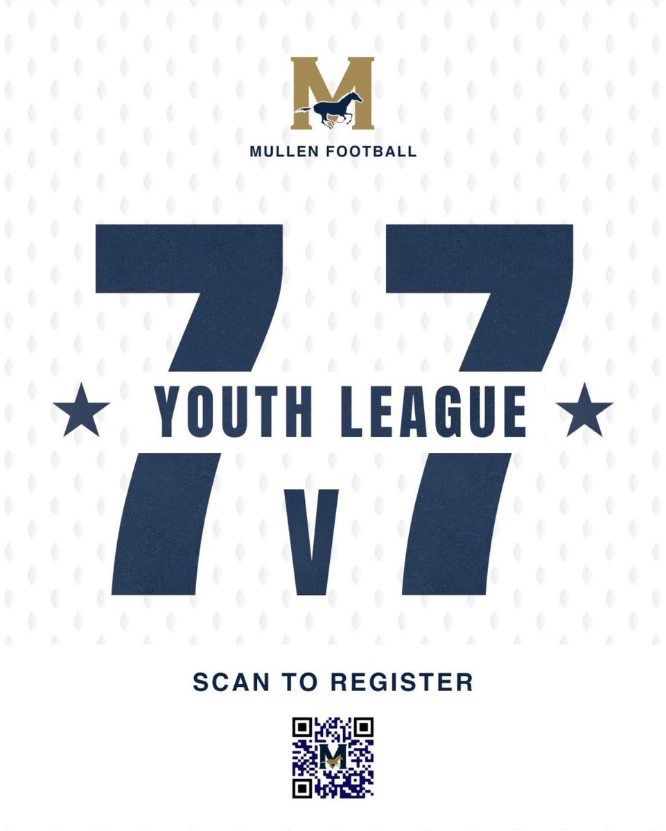 Register For The 7 on 7 Spring League Today! 🗓️ League Dates April 21st - May 19th #️⃣ Grades 4th - 8th Price $250 Per Team Contact Jeremy.heil@mullenhigh.com #7on7football #youthfootball #denver #mullen #mustangs