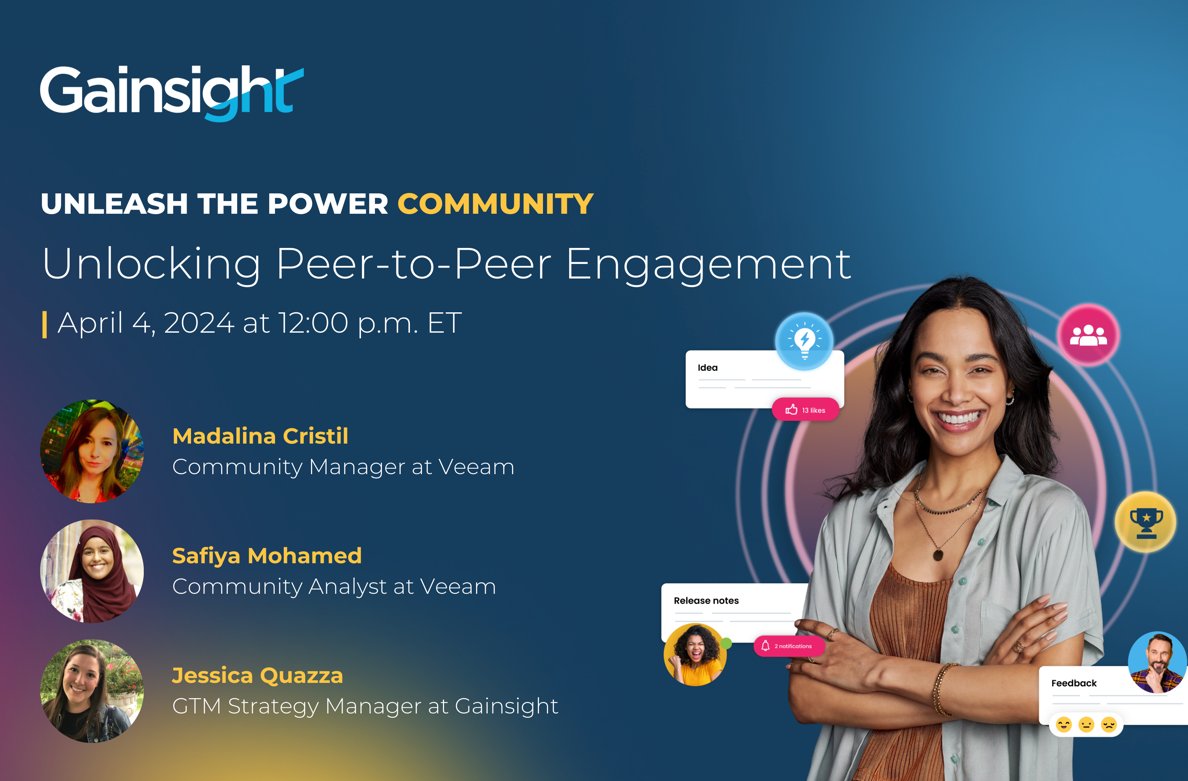 I'm absolutely thrilled to have been invited by <a href="/GainsightHQ/">Gainsight</a>  to talk about building engaged communities! Join me, <a href="/safiomo/">safiya</a>  and Jessica Quazza for this webinar on April 4th by registering here: lnkd.in/dWcXsfSk . Looking forward to seeing you there!