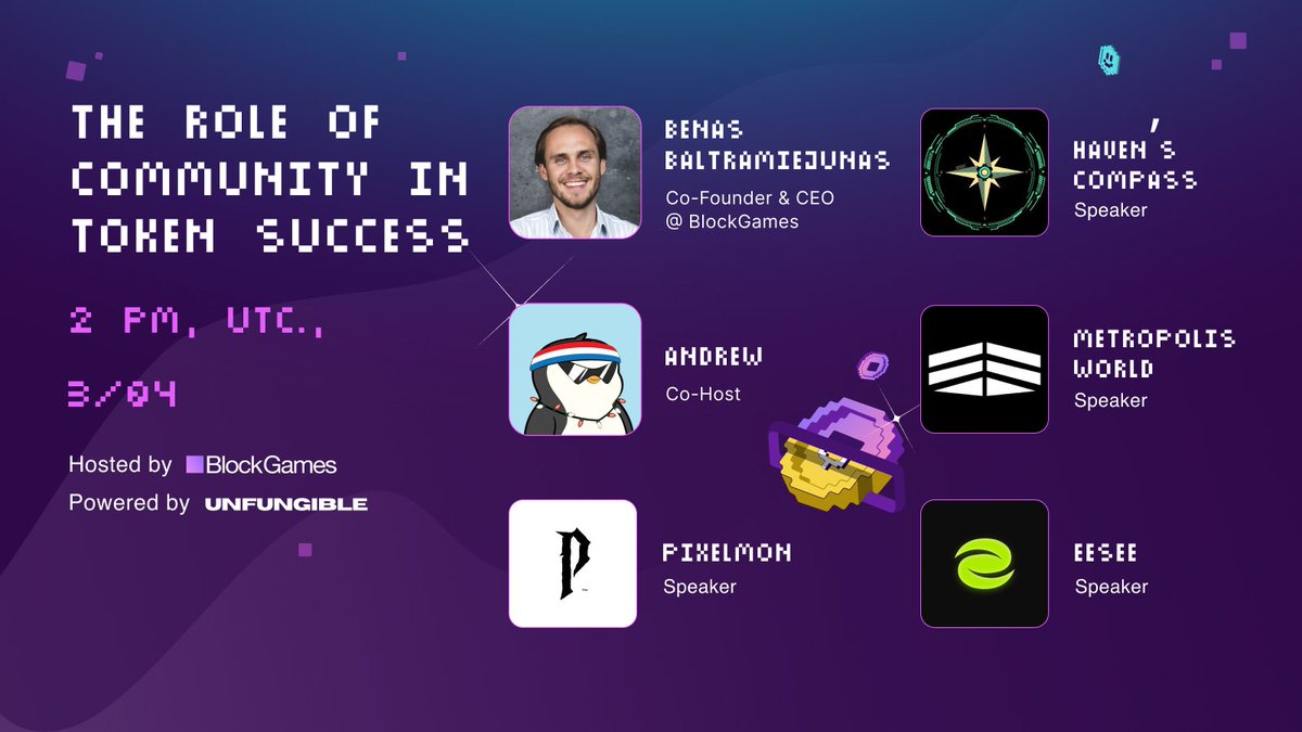 🟪 The role of community in token success 📅 Wednesday 3/04 🕒 2 pm, UTC