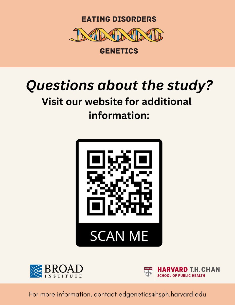 Interested in learning more about eating disorders research and furthering the field? Learn about the Eating Disorders Genetics study at @HarvardChanSPH and @broadinstitute by visiting broadinstitute.org/EDgenetics.