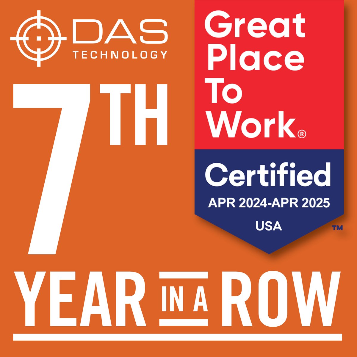 Have you heard the news? DAS Technology has been named a Great Place to work for the 7th year in a row! Discover more about becoming part of our expanding team and the excellent benefits we offer here: bit.ly/DASCareers