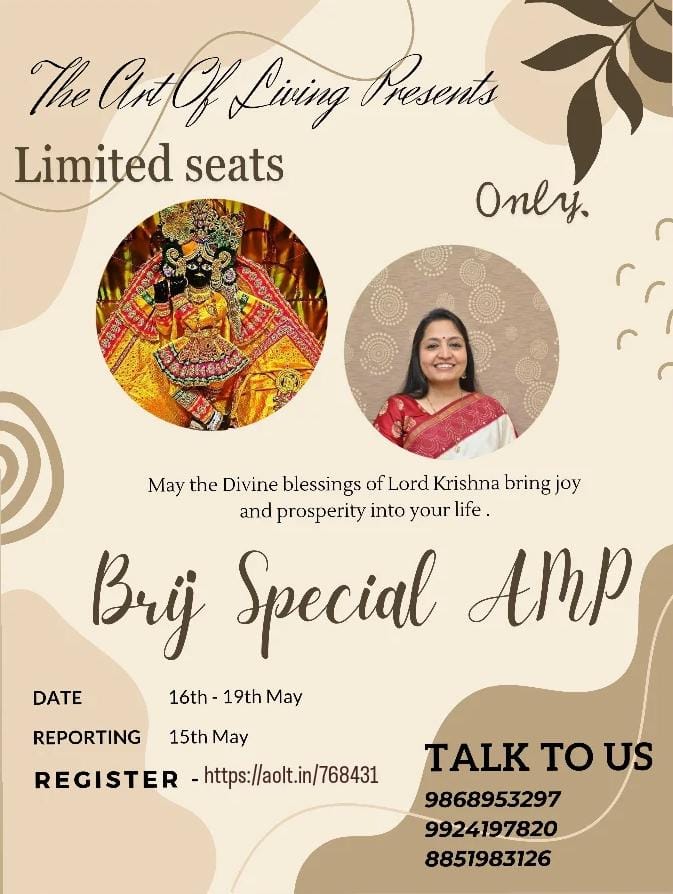 Quiet the mind and the soul will speak.”Dive deep into spirituality and enjoy the silence retreat with our Dearest Sejal Didi 16-19 May in Vrindavan @AOLSwamiji @AOL #artofliving @ArtofLivingABC @BangaloreAshram @ArtOfLivingNTC @artoflivingusa @AOLSupportHelp @AolAlexthegreat