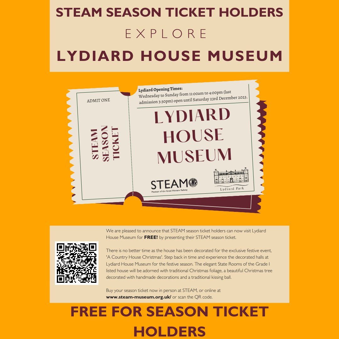 Now that @LydiardMuseum has reopened have you thought about buying a STEAM season ticket that grants you access to both STEAM and Lydiard House Museum! To find out more and buy your season ticket visit: l8r.it/ffHz