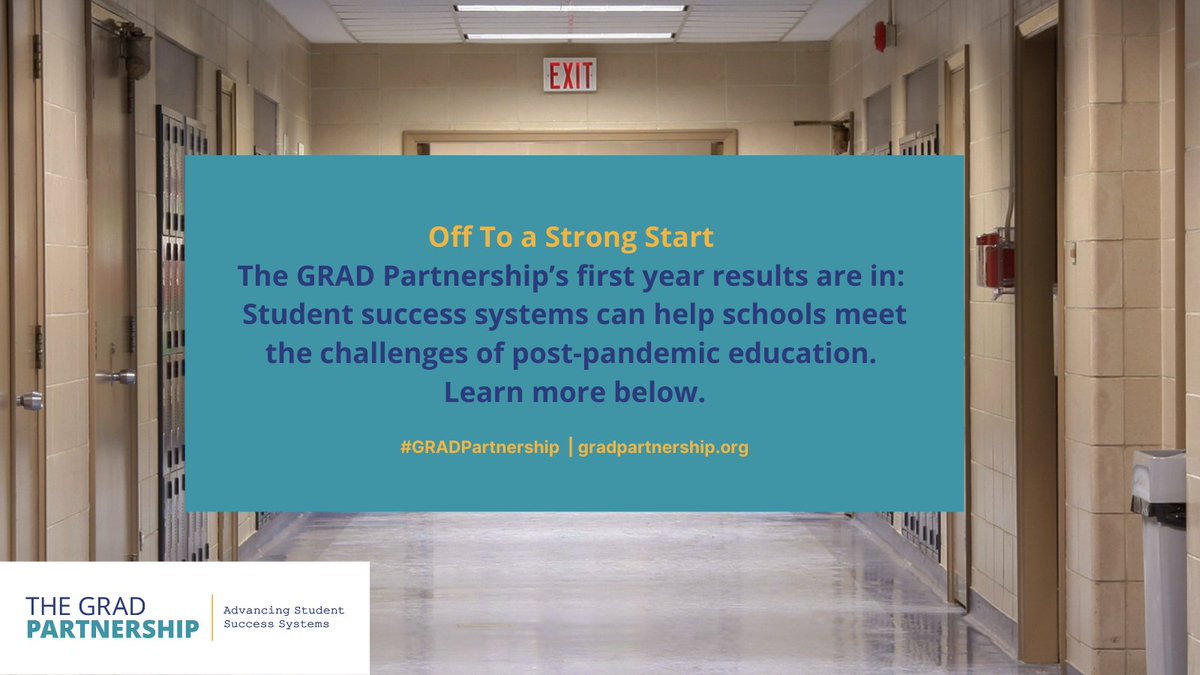 First year results of #GRADPartnership show that #StudentSuccessSystems are helping schools meet students’ post-pandemic needs. Schools implementing this next-generation approach to student support saw reduced chronic absenteeism & fewer course failures. gradpartnership.org/resources/year…