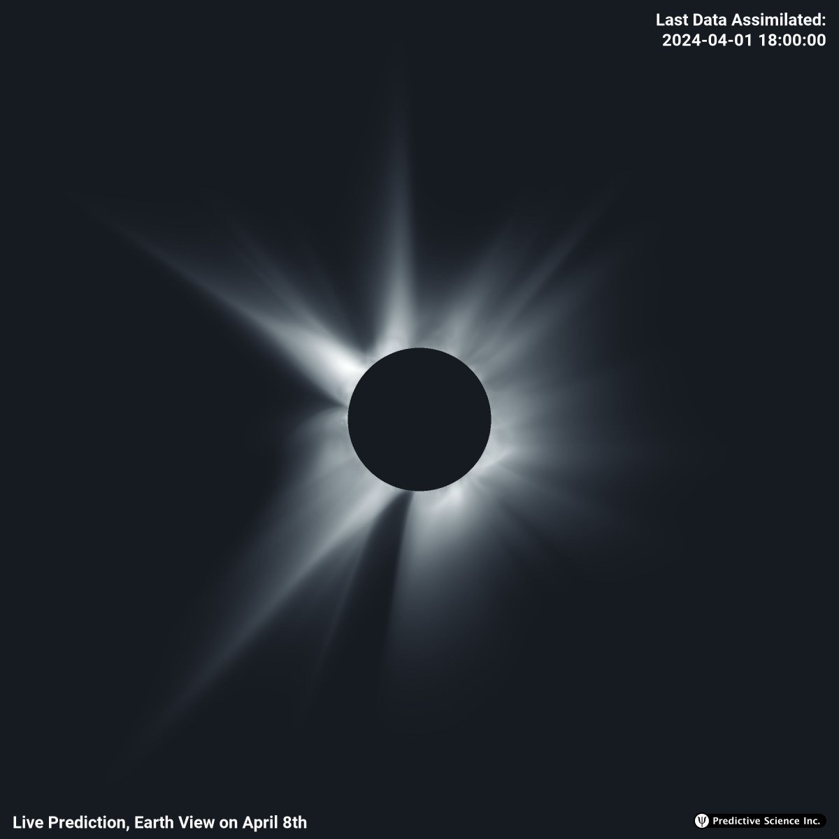 This is the latest prediction of the solar corona on April 8 from predsci.com/corona/apr2024… Excitement building! #eclipse2024