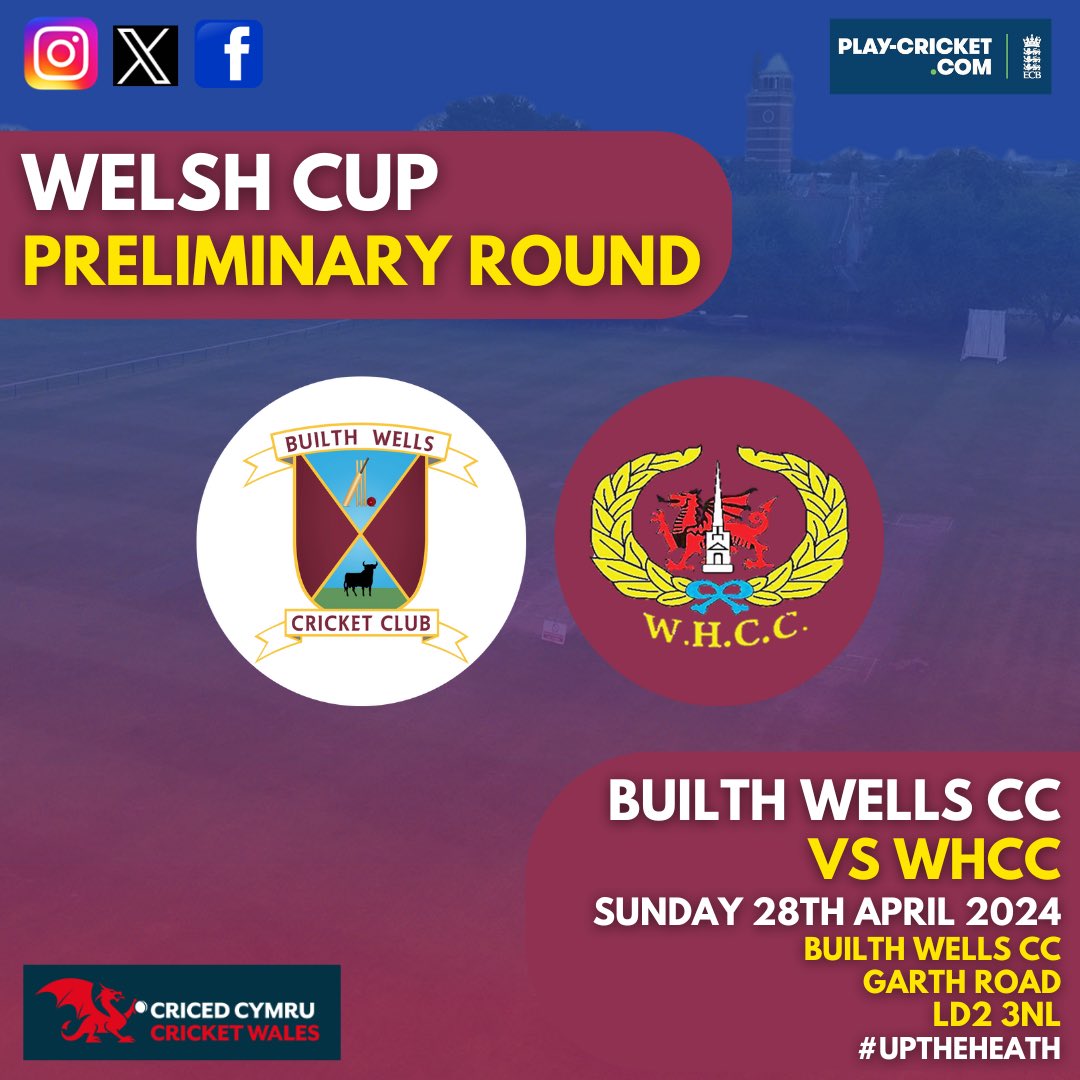 🏴󠁧󠁢󠁷󠁬󠁳󠁿🏆 Fixture News | We’ve been drawn away to @BuilthWellsCC in the preliminary round of the Welsh Cup. Fixture to be played on Sunday 28th April. #UpTheHeath