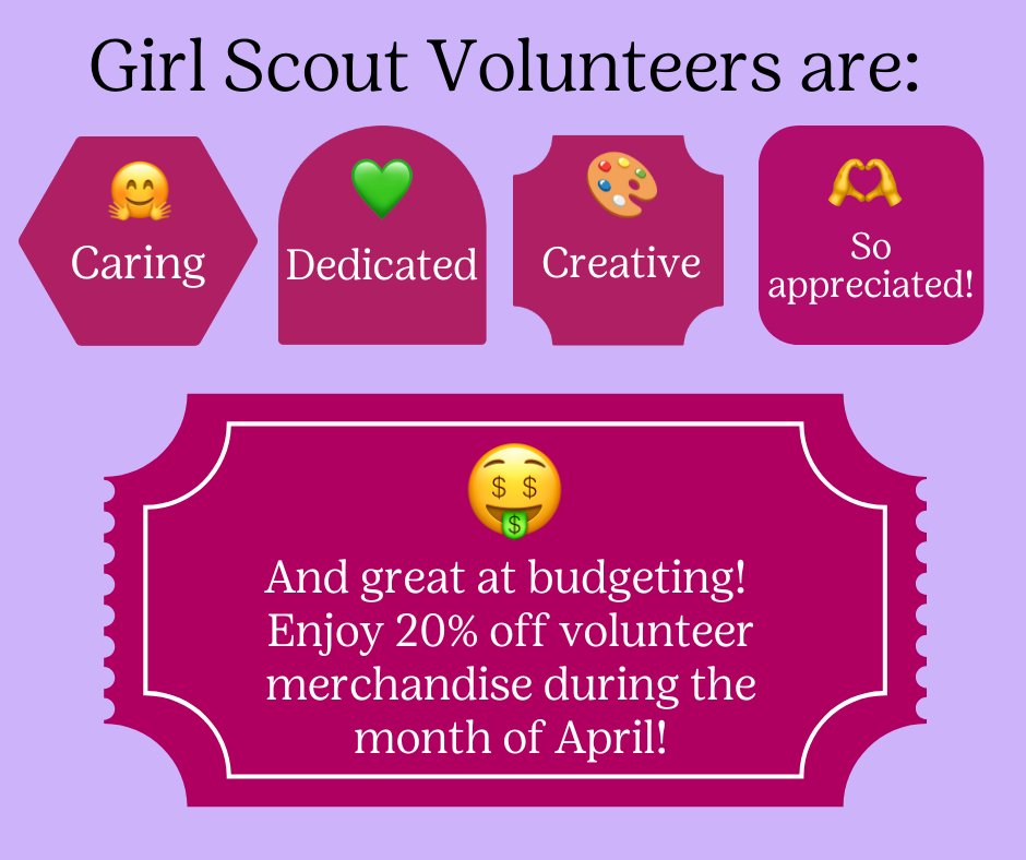 April is Volunteer Appreciation Month! We’re so thankful for everything our volunteers do for our Girl Scout community. To say thank you, we’re offering 20% off adult clothing and accessories in the GSSNE Shop for the entire month of April!